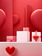 valentine's box valentine themed, greeting cards, stationery,, in the style of rendered in cinema4d, minimalist still life, vibrant stage backdrops, opaque resin panels, light white and light crimson, simple shapes,8k