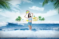 时尚美女 海滨浴场 出行旅游 旅游主题海报设计PSD