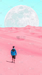 月亮下的粉色沙漠
