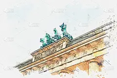 草图,绘画插图,柏林,勃兰登堡大门,德国,水彩画,国际著名景点,贺卡,城门,著名景点