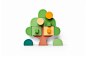 Cute children's play equipment icon made of pastel cork, green tree, bright colors, 3D rendering. The background is white. A simple pictogram.