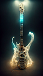 骨骼电吉他，宇宙吉他弦，电影灯光，3d道具艺术，