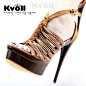 【Kvoll】优雅性感绒面镶钻编织镂空防水台超高跟凉鞋，派对女鞋