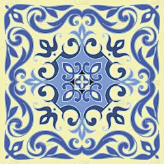 手绘蓝色和黄色瓷砖图案