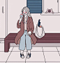 【韩国的插画师별점퍼作品】
—— 별점퍼的简单日常作品给人感觉悠闲惬意，对线条和颜色的把控十分熟练，仅仅几笔就把人物的动态和布料的柔软表现出来。画面中并没有太多的细节，颜色也极尽简洁，流畅的线条与温暖的色调相结合，舒适又温馨，把一个人的生活描绘的美好而让人向往。