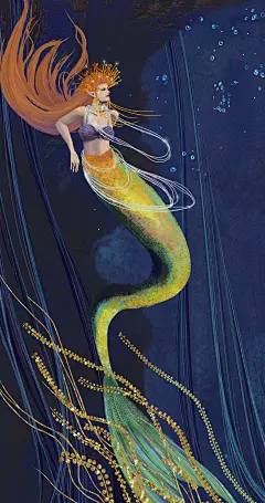 儿童插画艺术插画小美人鱼。商稿设计可联系QQ:865978266。