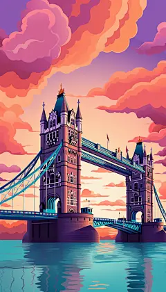 扁平风英国塔桥城市地标旅游景点插画