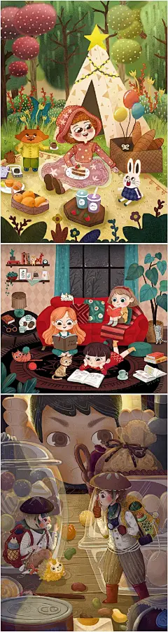 昨天和大家分享了第27期学生的手绘插画毕业创作（见置顶那篇微博），很多人说还想看，我又整理了36位同学的。即使是零基础的同学，掌握了绘制方法，也能画出完整的原创场景插画。 ​​​​