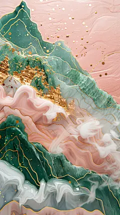 翠绿山川 创意山峦云海 立体国风插画壁纸