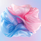 A randomly inflated fabric, front view, transparent material, semi transparent, gradient of pink and blue, wrinkled fabric, soft lighting, mixer 3D, clean and bright background, soft focus, edge light, front perspective, high-quality, cinema 4D, OC render
