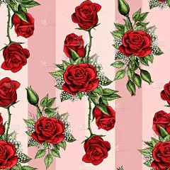 红玫瑰花花束传播爬虫元素无缝图案壁纸