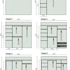 衣柜布局设计参考图，衣柜尺寸图，6种布局实现不同需求。