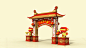 商业美陈中国风春节门头设计，使用软件：Maya、Photoshop