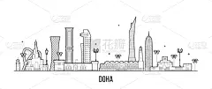 直的,城市,城市天际线,卡塔尔,多哈,建筑外部,商务,现代,建筑,剪影