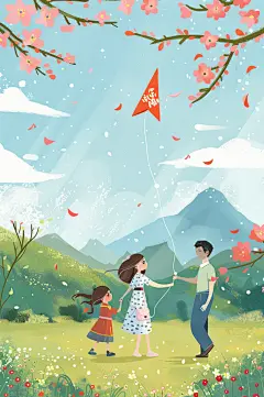 AI数字艺术清明节踏青春游插画-众图网
