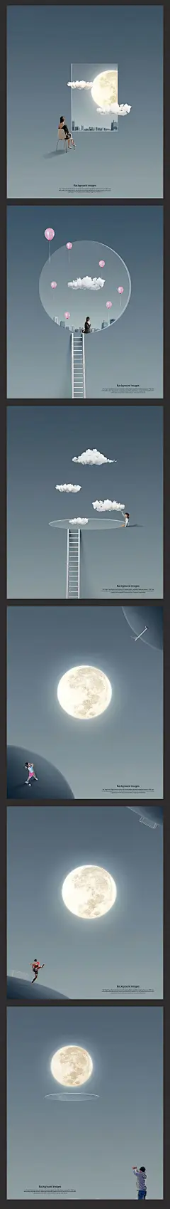 星空幻想月亮天空云朵灰色空间绘画女孩创意盒成海报PSD设计素材