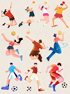 夏日运动会‍♂️扁平风插画免抠素材 - 小红书