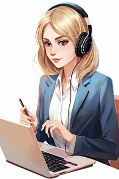 电脑卡通翻译人物元素插画图片