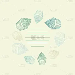用粉笔画的圆形纸杯蛋糕。草图手绘。