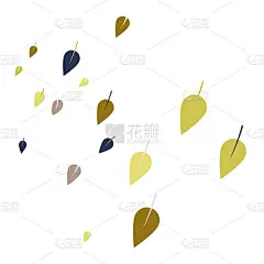 五彩缤纷的树叶在空中飞舞，矢量极简主义插图或设计元素在黄色，卡其绿，橄榄色和灰褐色的颜色