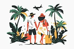扁平风旅游彩色旅行插画