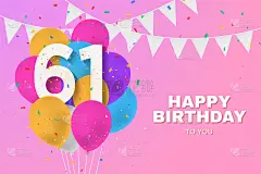 61岁生日快乐气球贺卡背景。