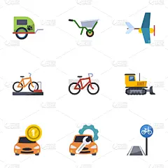 9 transport flat icons set isolated on white