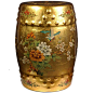 Red Lantern 18-In Gold Leaf Ceramic Barrel Garden Stool  