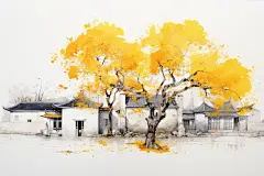 水墨江南水乡插画绘画