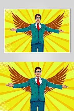翅膀波普风格人物插画矢量素材