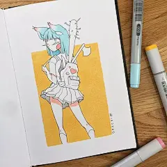 看完这组插画，你一定会彻底爱上马克笔！_女孩 : 可爱的、调皮的、冷艳的 简洁而又清新的画风让人非常的喜爱 爽朗的笑声，无畏的勇气 她很喜欢玩转马克笔的感觉 她的画的每一个女孩脸上都有一对可爱的红晕 红的火爆，绿的文静 …