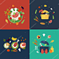 Set of flat design concept icons for food and restaurant. Icons for cooking, fruits and vegetables, vegetarian food.