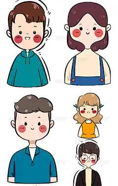 可爱卡通时尚手绘男孩女孩人物头像元素插画小人PS分层设计ps素材-淘宝网