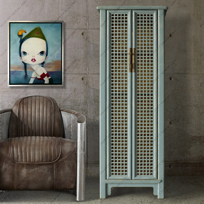 [摆设 新中式家具]实木做旧2门储物柜仿...