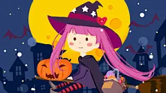 时尚少女高端创意手绘风万圣节插画