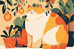 可爱卡通猫咪动植物插画素材