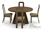 中式现代复古实木圆形茶几包布软垫桌椅组合 3d模型