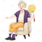 手绘-老人元素人物插画-女人2