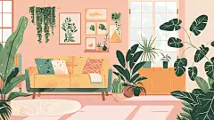 扁平风插画，室内小场景 - 小红书