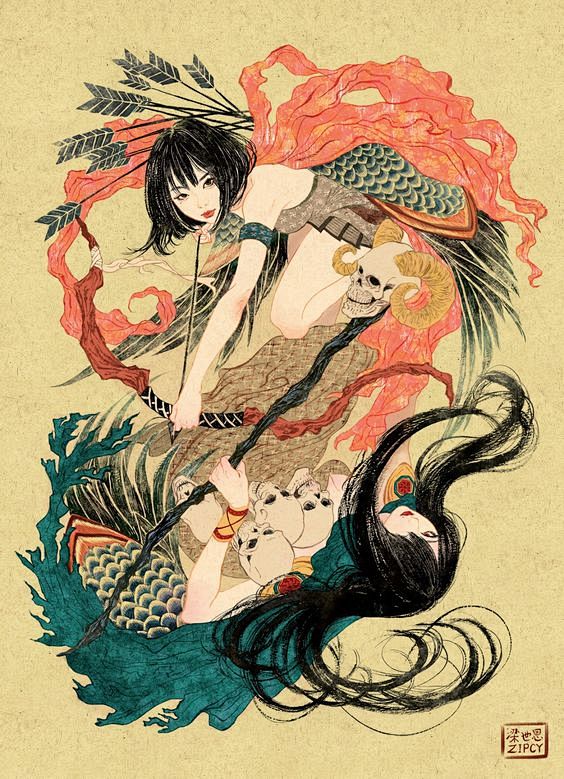 国潮浮世绘插画创意复古古典中国风日系传统...