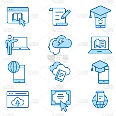 电子学习远程教育平行线图标。集教育、网络研讨会、距离、学生、培训等。可编辑的笔划。更改为任何尺寸和任