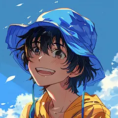 goukai0324_a_boy_blue_hat_feel_happy_laugh_Klein_blue_cartoon_a8b8e5dc-6a15-4520-810b-583e41a3a4d1_0