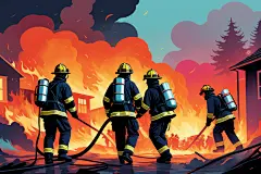 浇水灭火消防员救火背影插画图片