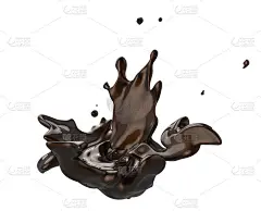 黑巧克力旋转和飞溅液体隔离在白色背景在3d插图。飞溅渲染设计用途，产品包，模板，展示，墙纸，旗帜，打