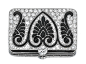 ONYX  AND  DIAMOND  BROOCH,  CARTIER,  CIRCA  1915      The  plaque  with  calibré-cut  and  buff-topped  onyx  in  a  palmette  design,  highlighted  with  circular-  and  single-cut  diamonds,  mounted  in  platinum,  signed  Cartier  London,  Paris,  N