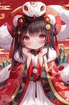 AI数字艺术2025年蛇年新年卡通人物插画