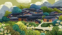 少数民族传统建筑房屋手绘海报插画