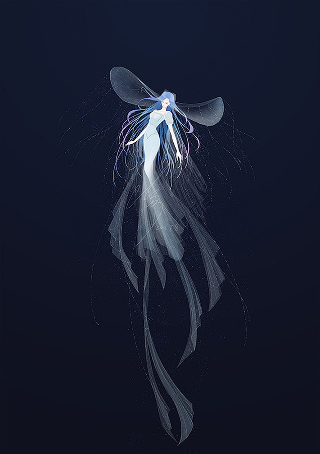 水母拟人_遥岚默空斯__插画师作品_涂鸦...