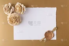 玫瑰,干的,金色,信函,封印,背景,蜡,贺卡,留白,水平画幅