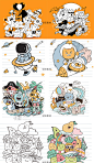 可爱卡通猫咪怪兽小动物趣味描边插画潮流图案印花矢量AI设计素材-淘宝网